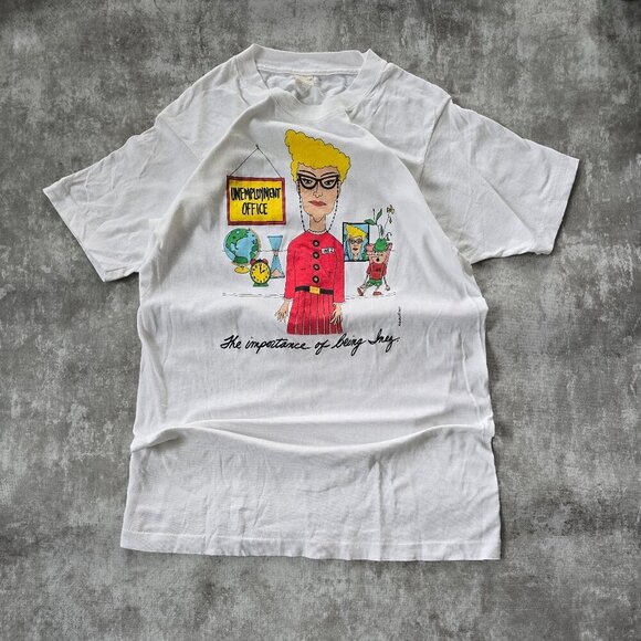 vintage 80's | graphic print white single stitch retro t-shirt | WMS M - Picture 1 of 8